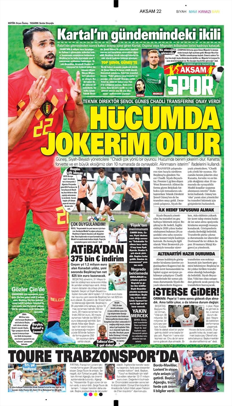 30 Temmuz 2018 | Gazetelerin Beşiktaş Manşetleri - Görsel 2