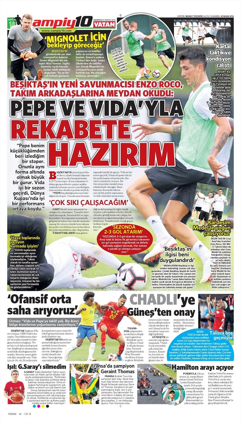 30 Temmuz 2018 | Gazetelerin Beşiktaş Manşetleri - Görsel 3