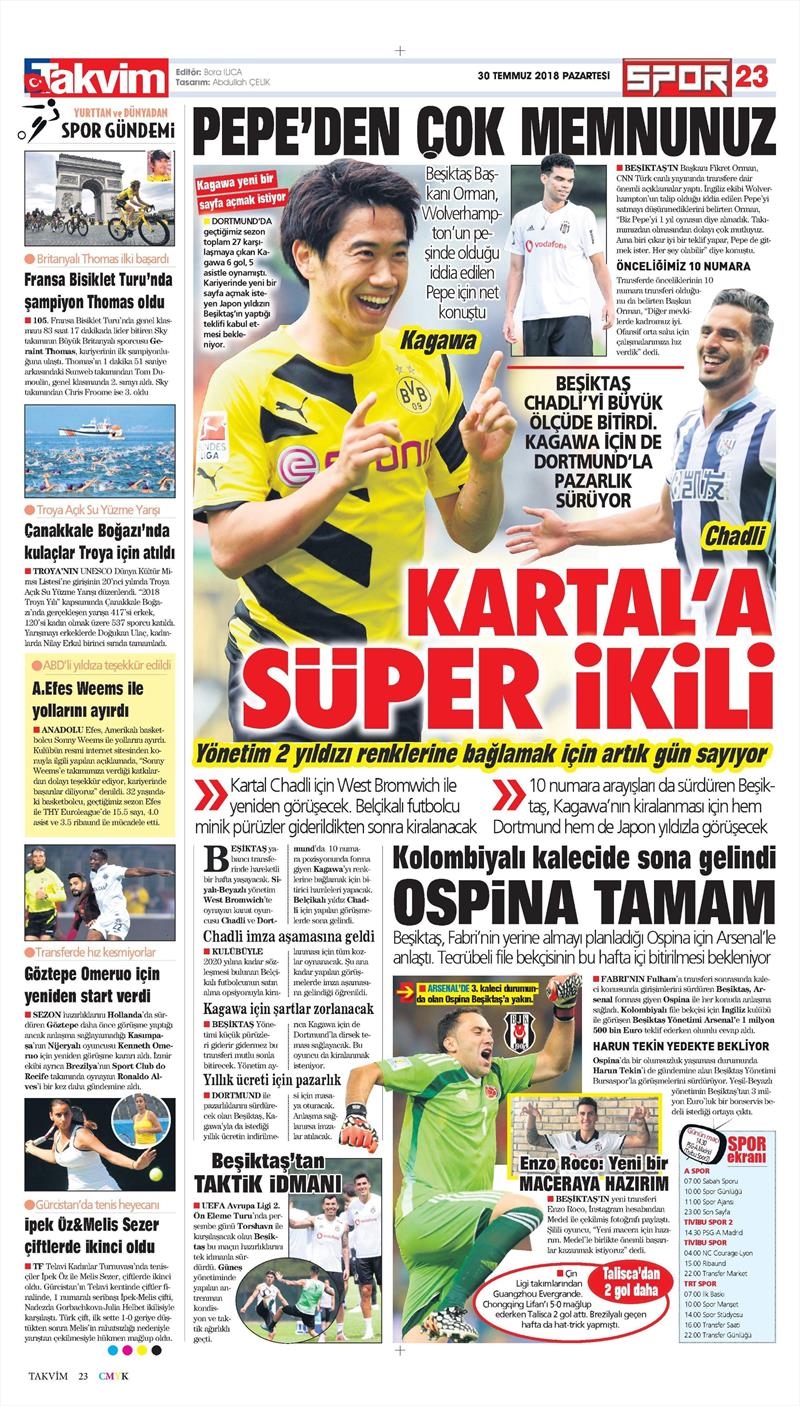 30 Temmuz 2018 | Gazetelerin Beşiktaş Manşetleri - Görsel 4