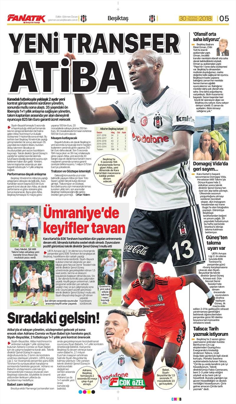 30 Temmuz 2018 | Gazetelerin Beşiktaş Manşetleri - Görsel 5