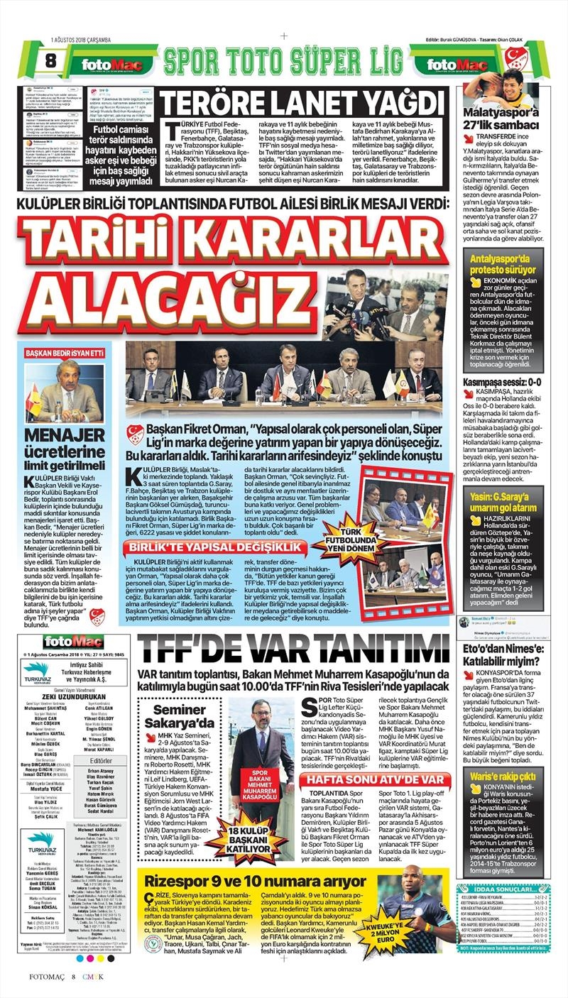1 Ağustos 2018 | Gazetelerin Beşiktaş Manşetleri - Görsel 7