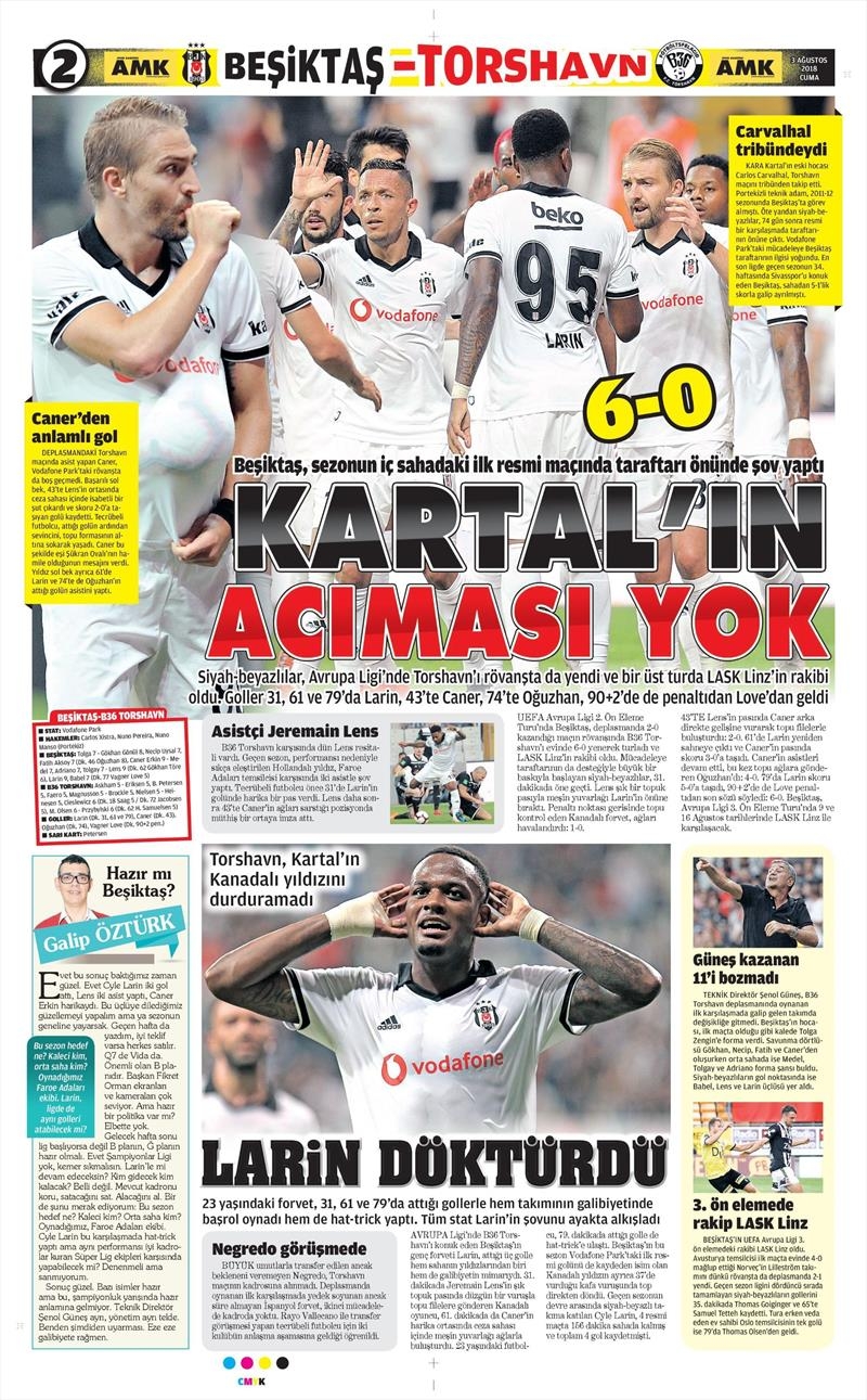 3 Ağustos 2018 | Gazetelerin Beşiktaş Manşetleri - Görsel 1