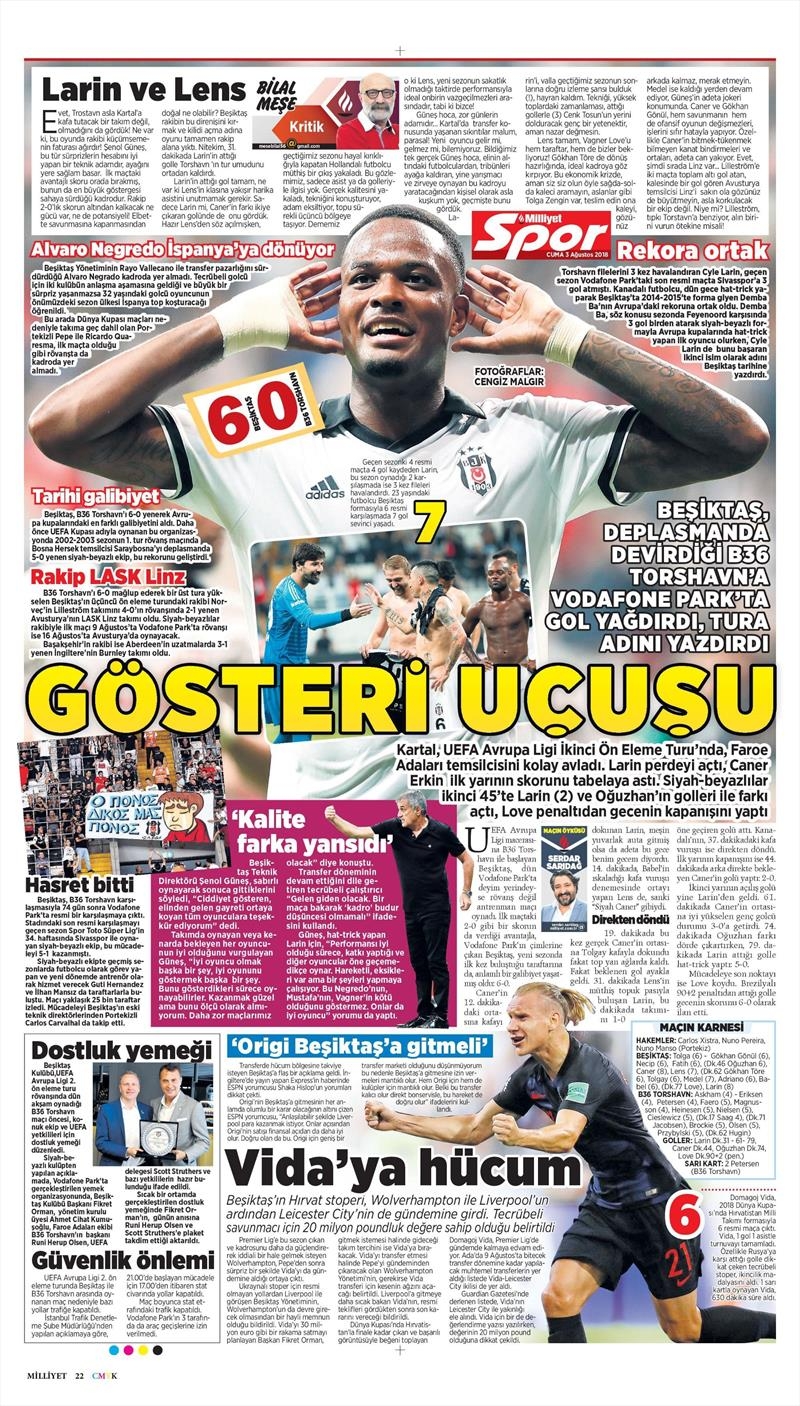 3 Ağustos 2018 | Gazetelerin Beşiktaş Manşetleri - Görsel 12