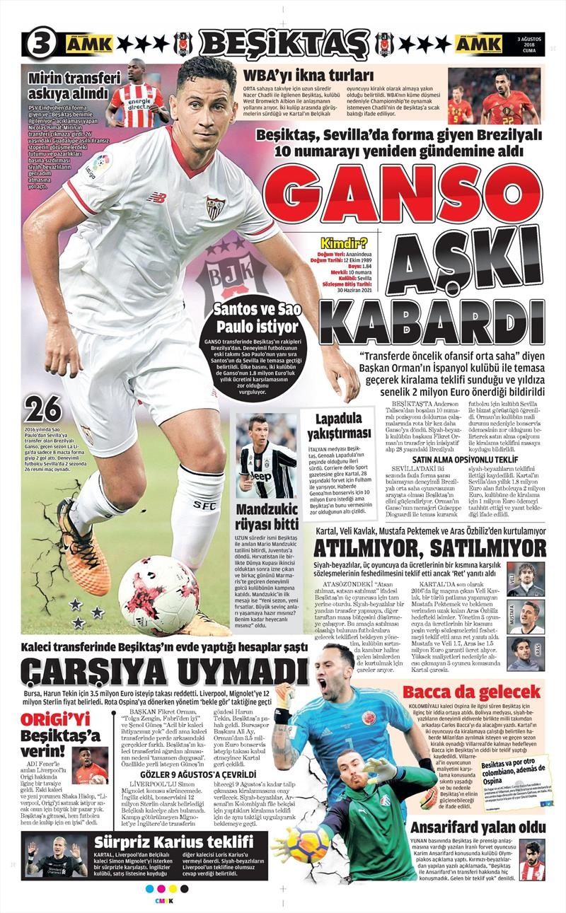 3 Ağustos 2018 | Gazetelerin Beşiktaş Manşetleri - Görsel 6