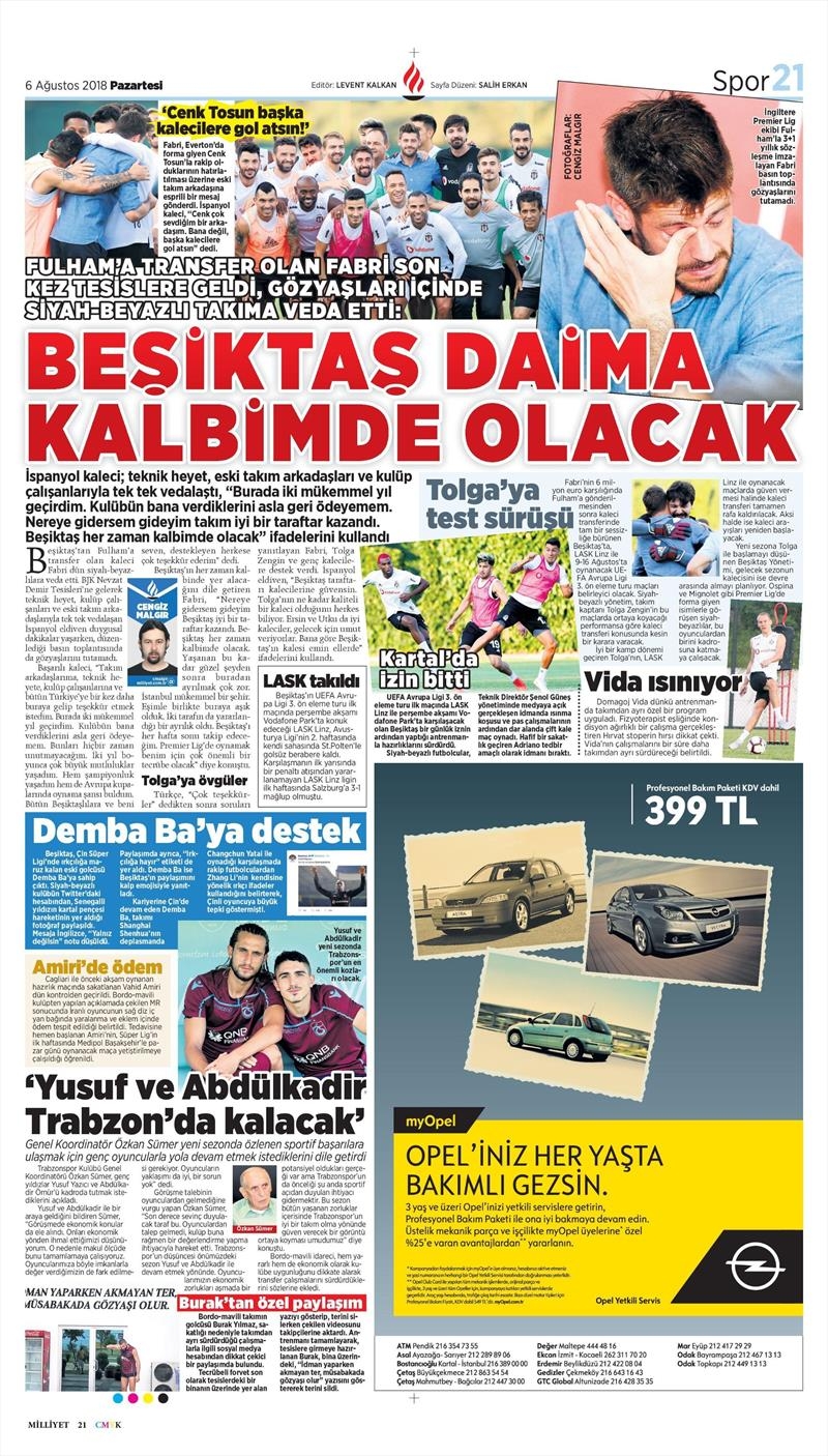 6 Ağustos 2018 | Gazetelerin Beşiktaş Manşetleri - Görsel 1