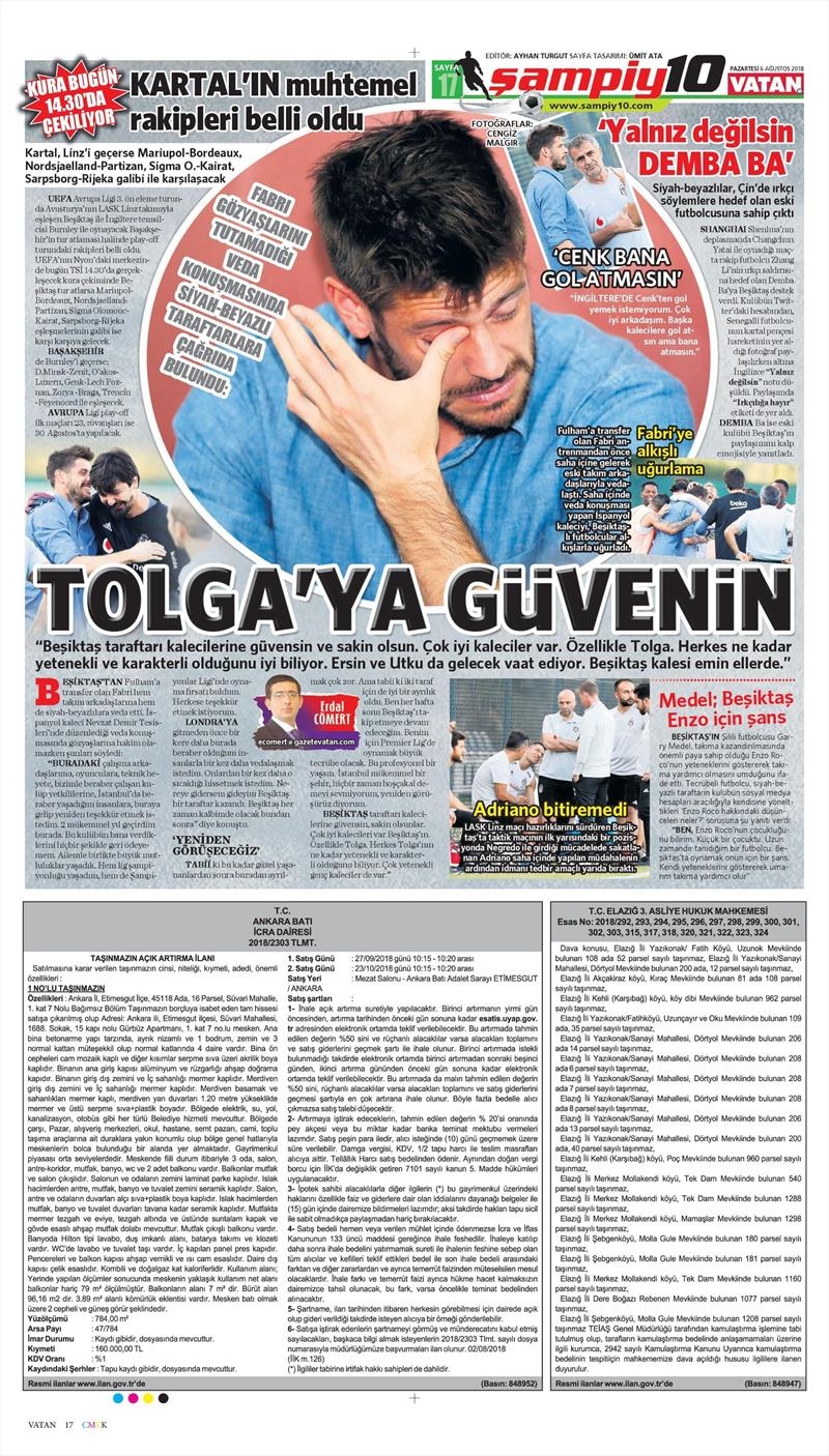 6 Ağustos 2018 | Gazetelerin Beşiktaş Manşetleri - Görsel 3