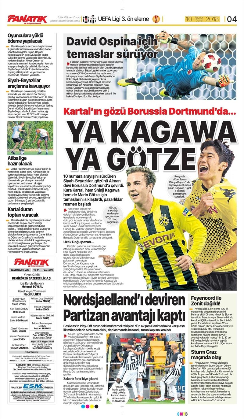 10 Ağustos 2018 | Gazetelerin Beşiktaş Manşetleri - Görsel 2