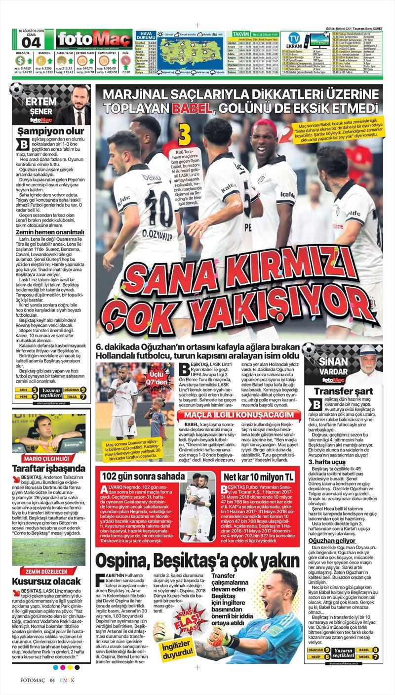 10 Ağustos 2018 | Gazetelerin Beşiktaş Manşetleri - Görsel 4
