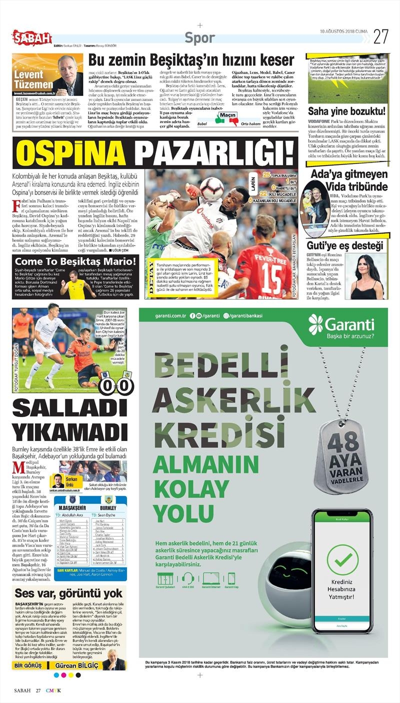 10 Ağustos 2018 | Gazetelerin Beşiktaş Manşetleri - Görsel 5