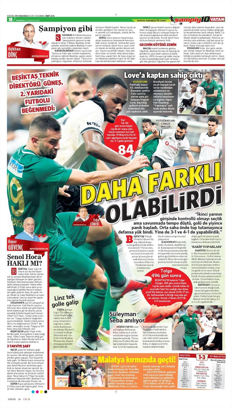 13 Ağustos 2018 | Gazetelerin Beşiktaş Manşetleri - Görsel 23