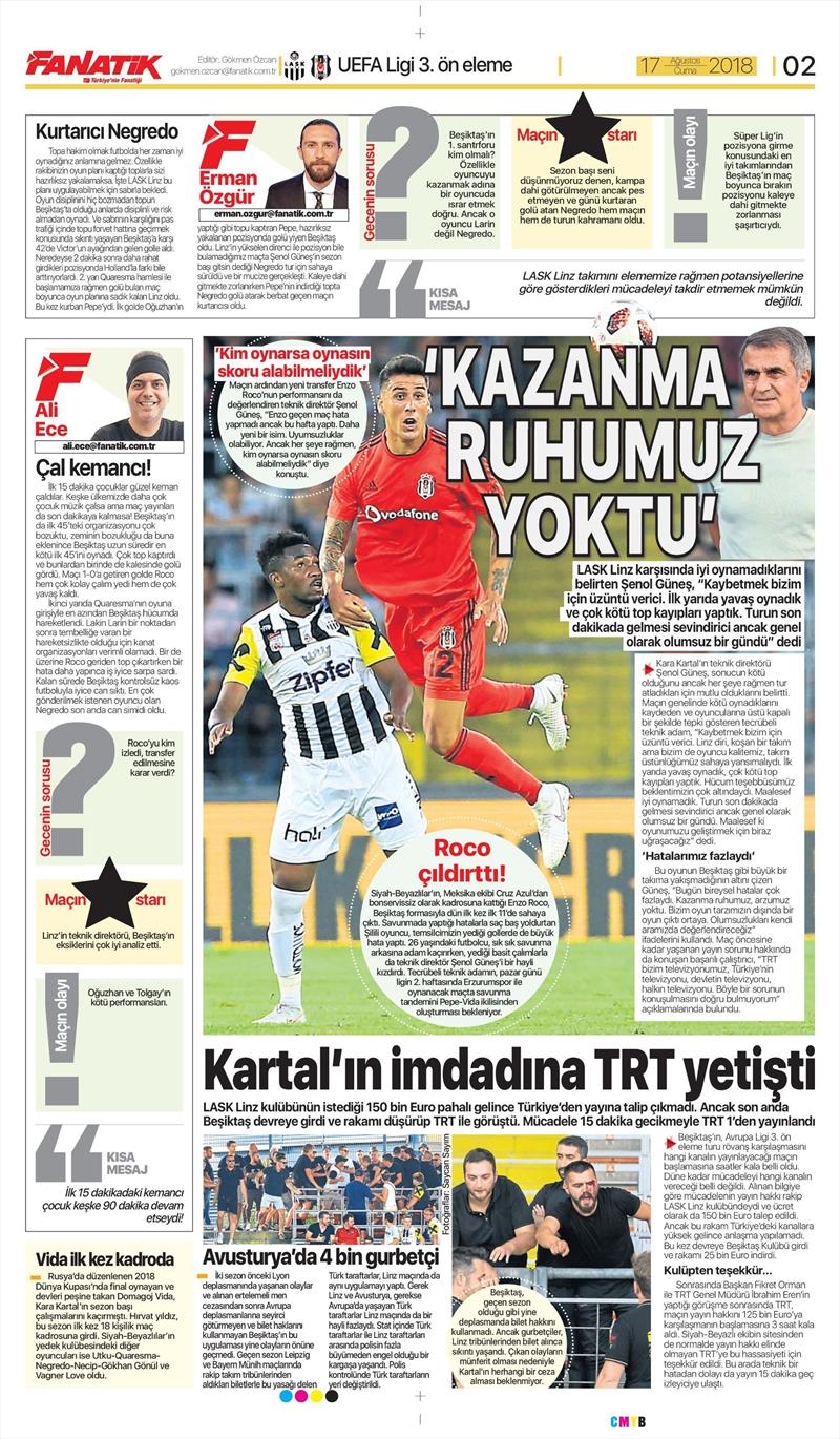 17 Ağustos 2018 | Gazetelerin Beşiktaş Manşetleri - Görsel 16