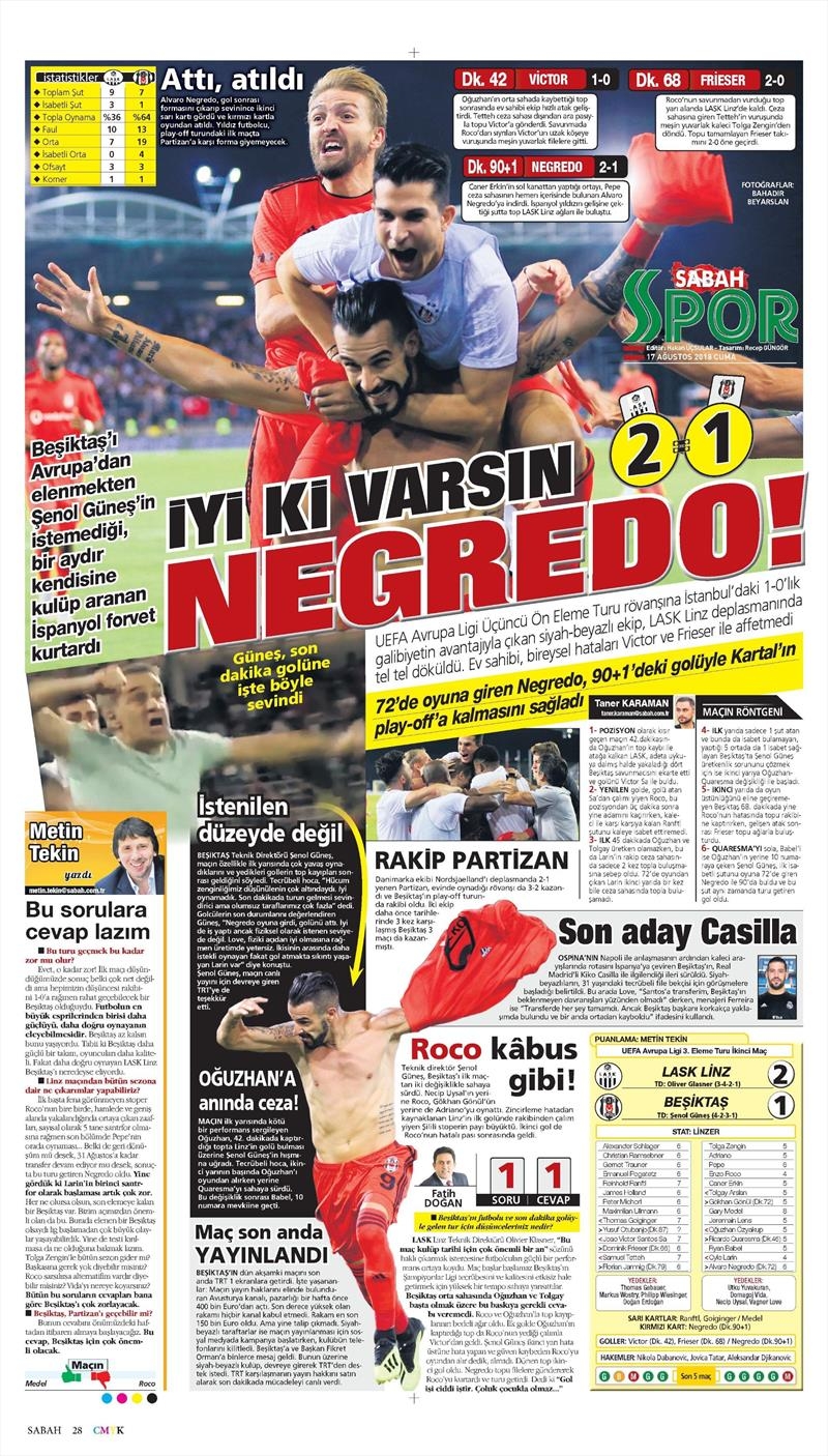 17 Ağustos 2018 | Gazetelerin Beşiktaş Manşetleri - Görsel 5