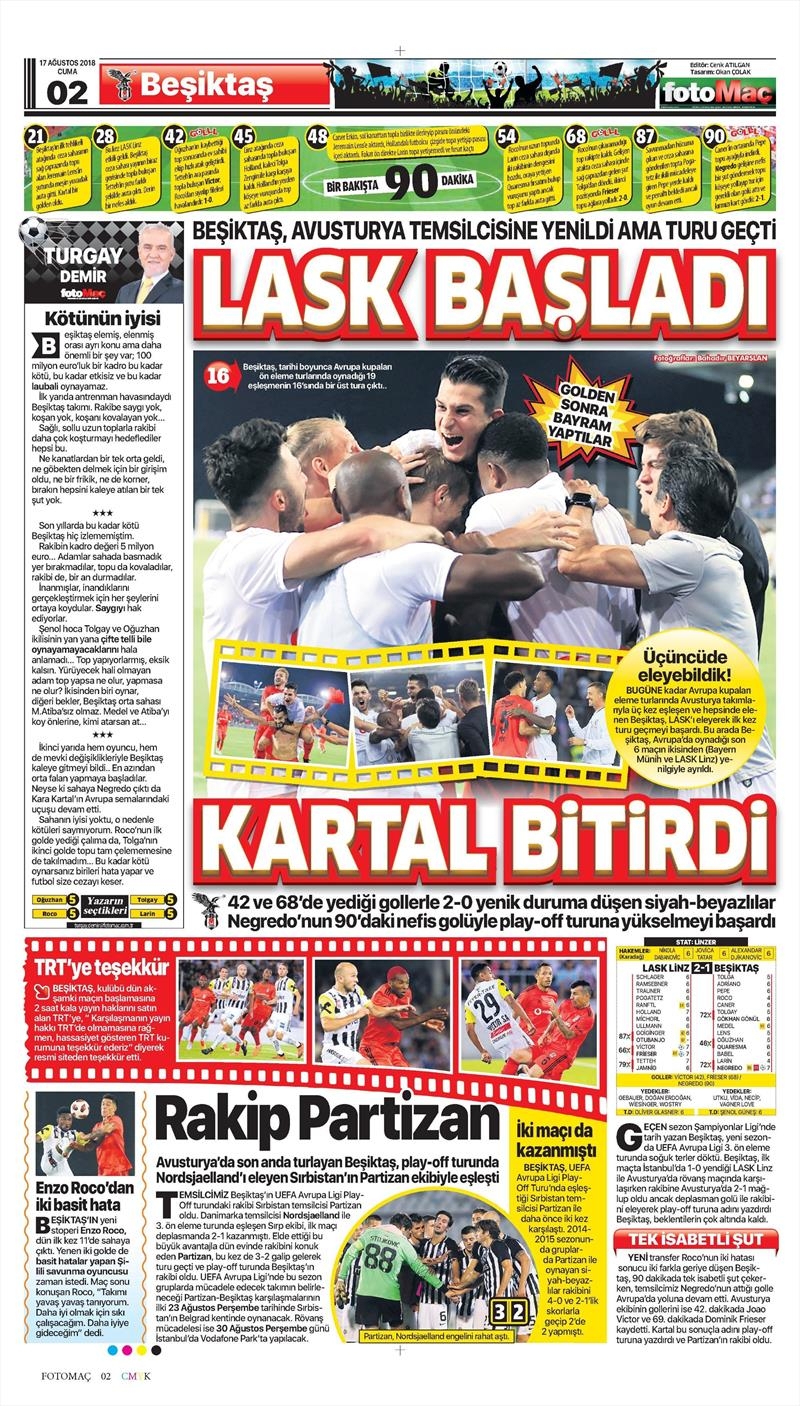 17 Ağustos 2018 | Gazetelerin Beşiktaş Manşetleri - Görsel 7