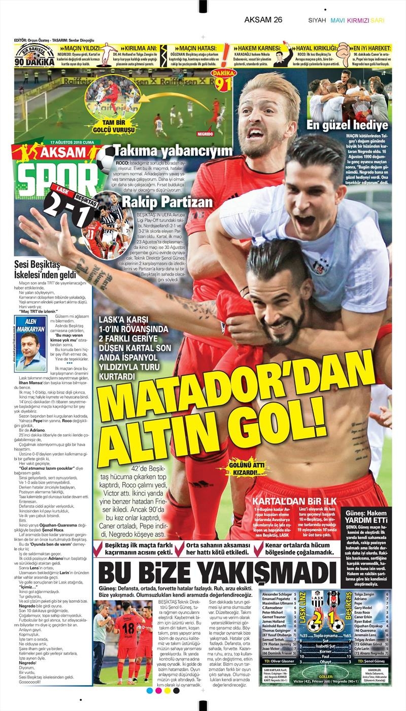 17 Ağustos 2018 | Gazetelerin Beşiktaş Manşetleri - Görsel 8