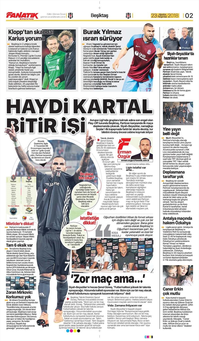 23 Ağustos 2018 | Gazetelerin Beşiktaş Manşetleri - Görsel 3