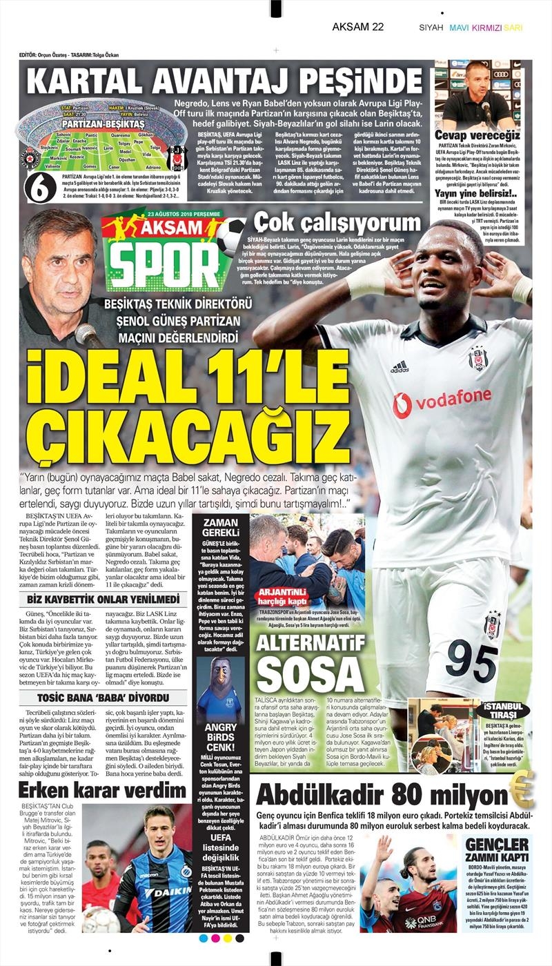 23 Ağustos 2018 | Gazetelerin Beşiktaş Manşetleri - Görsel 5