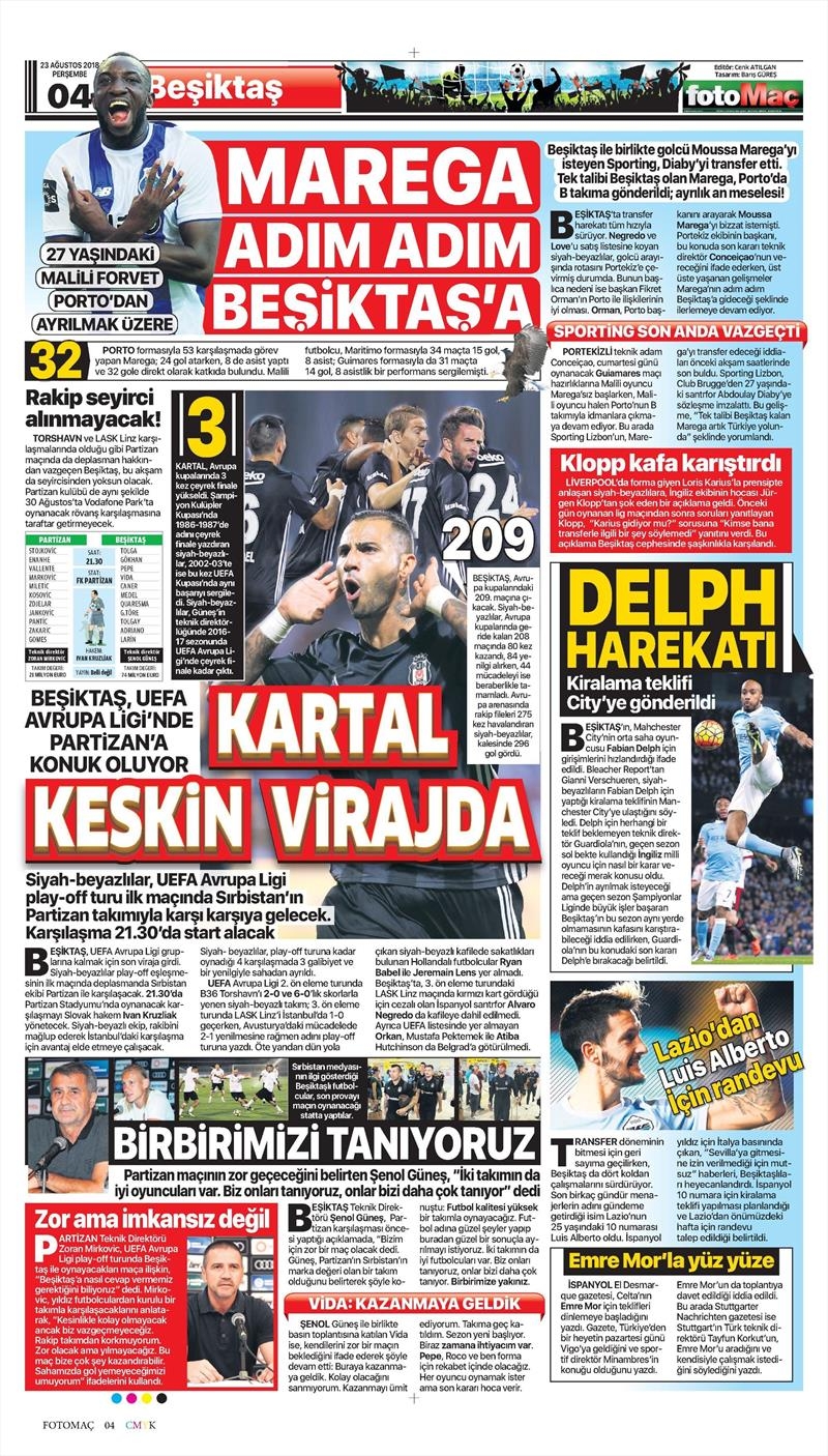 23 Ağustos 2018 | Gazetelerin Beşiktaş Manşetleri - Görsel 8