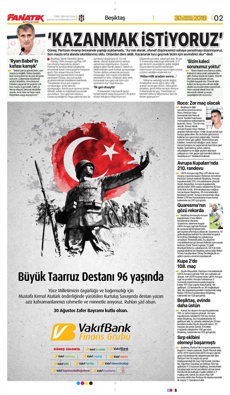 30 Ağustos 2018 | Gazetelerin Beşiktaş Manşetleri - Görsel 1