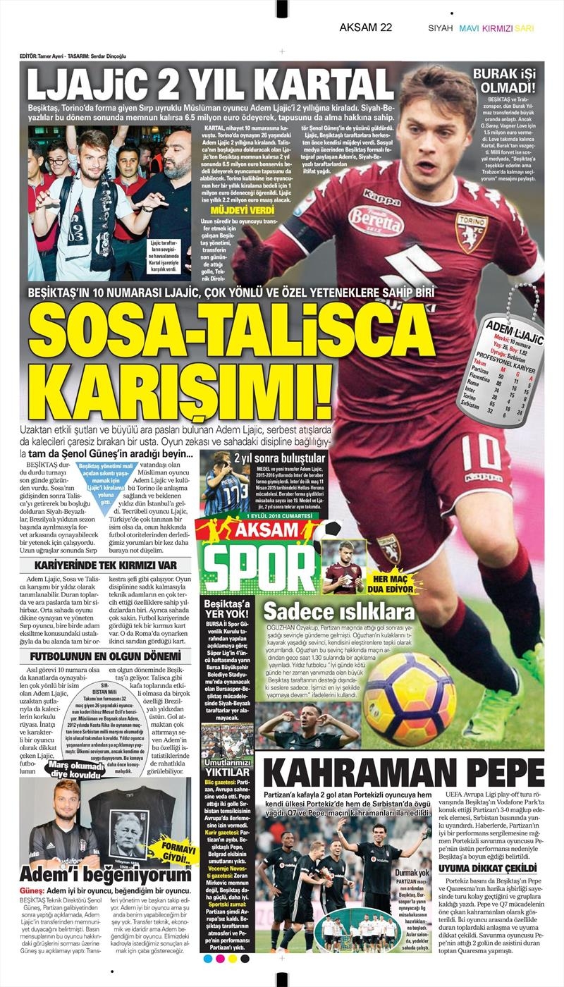 1 Eylül 2018 | Gazetelerin Beşiktaş Manşetleri - Görsel 10