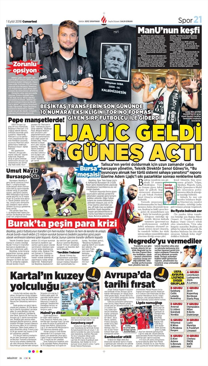 1 Eylül 2018 | Gazetelerin Beşiktaş Manşetleri - Görsel 11