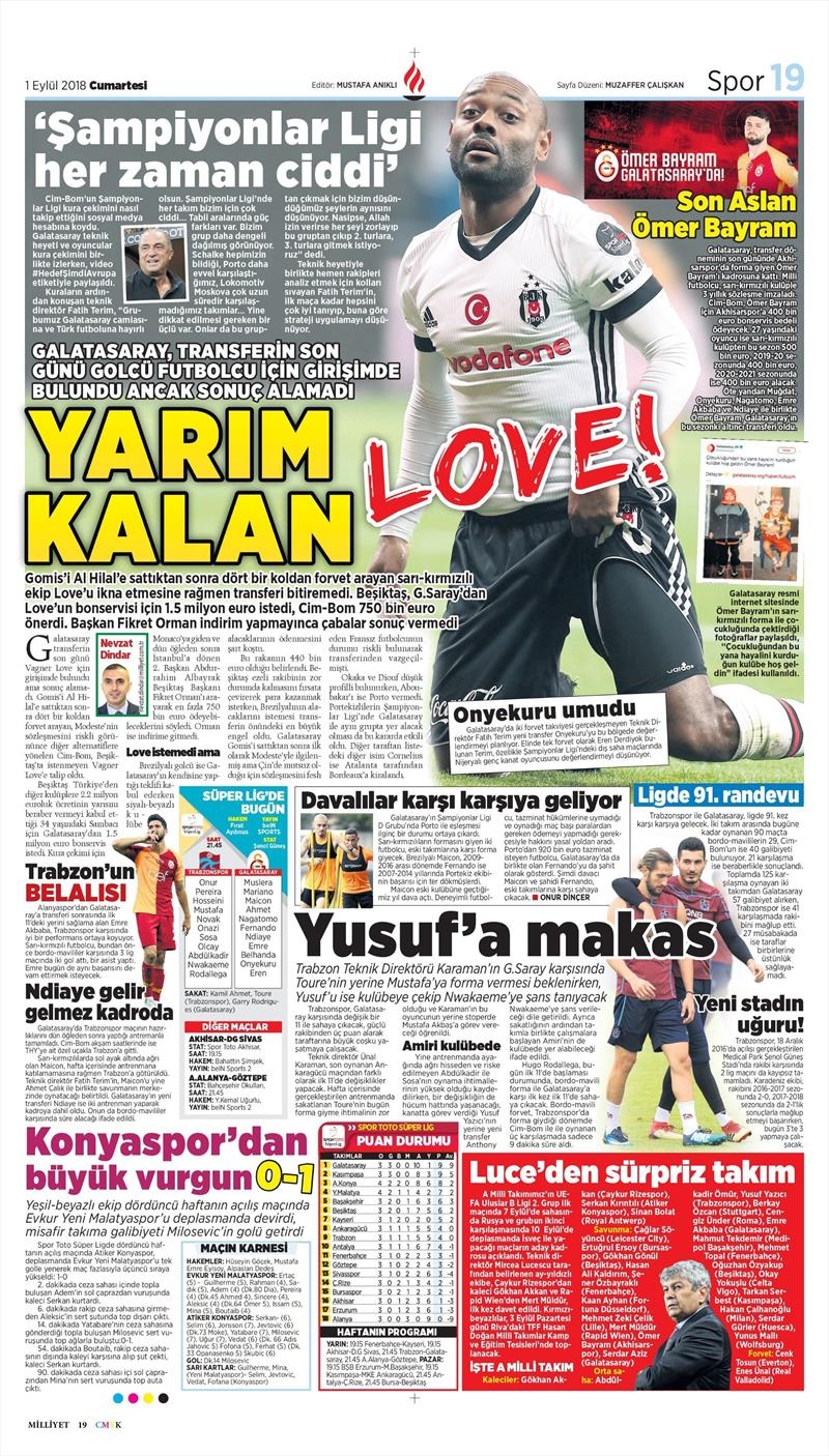 1 Eylül 2018 | Gazetelerin Beşiktaş Manşetleri - Görsel 7