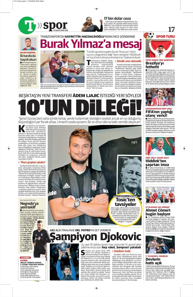 11 Eylül 2018 | Gazetelerin Beşiktaş Manşetleri - Görsel 1