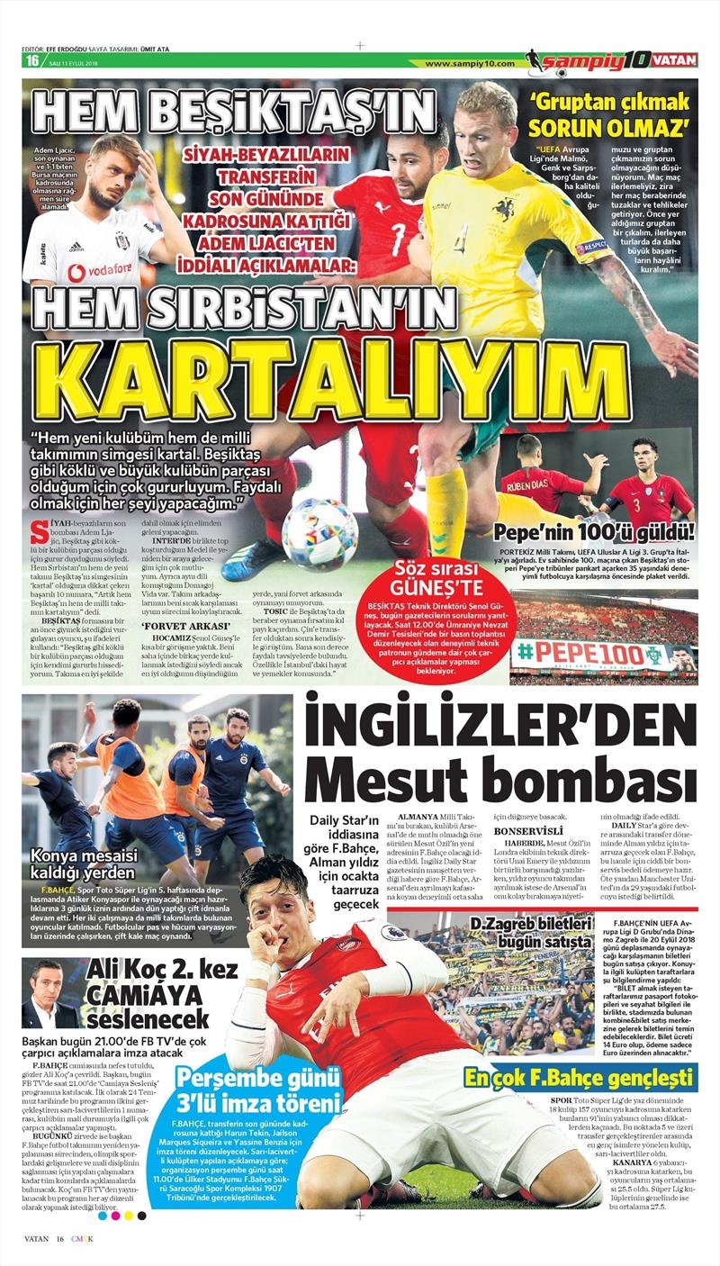 11 Eylül 2018 | Gazetelerin Beşiktaş Manşetleri - Görsel 2