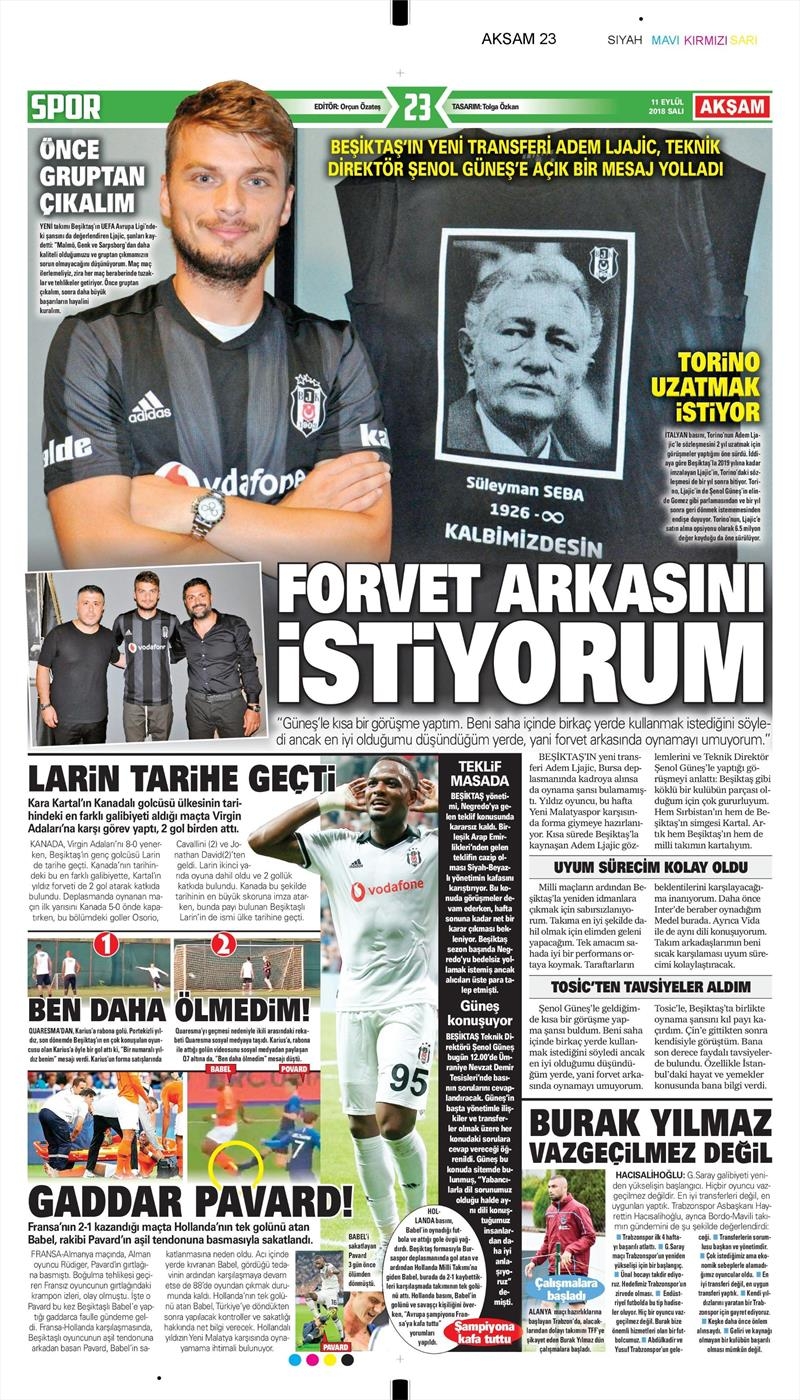 11 Eylül 2018 | Gazetelerin Beşiktaş Manşetleri - Görsel 8