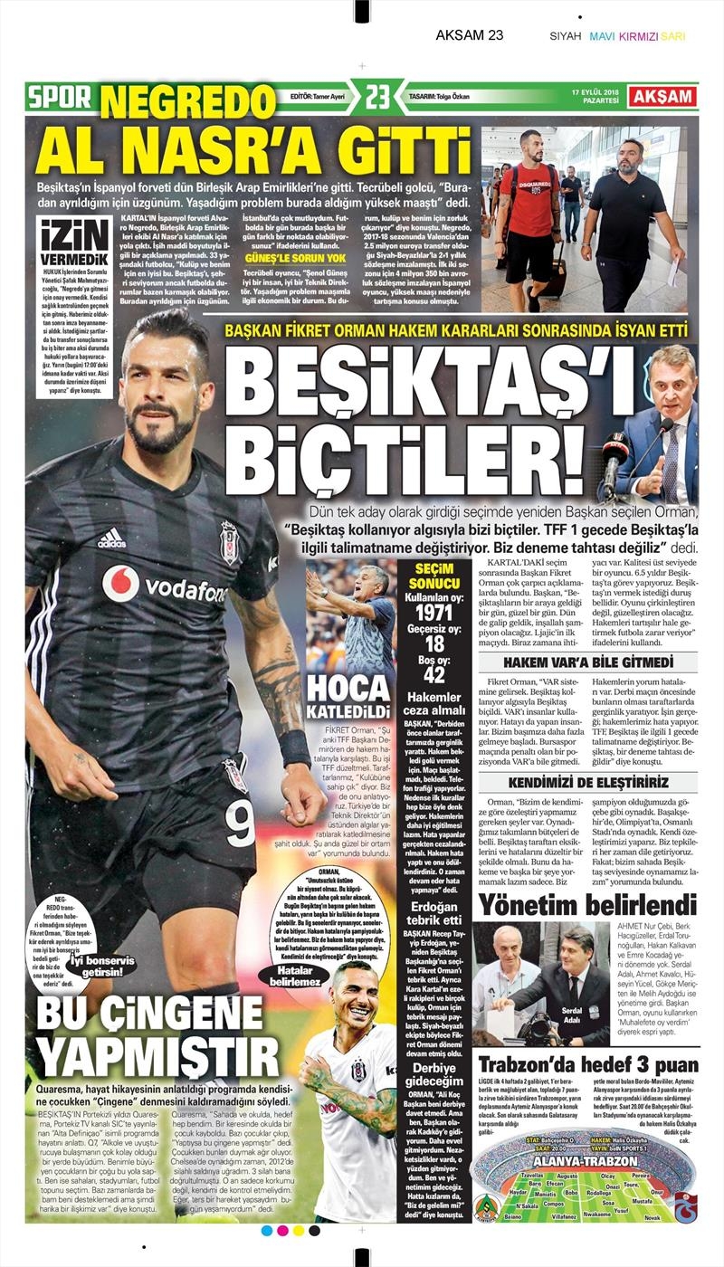 17 Eylül 2018 | Gazetelerin Beşiktaş Manşetleri - Görsel 1