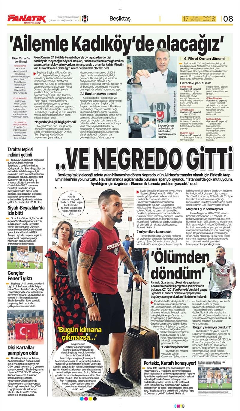 17 Eylül 2018 | Gazetelerin Beşiktaş Manşetleri - Görsel 3