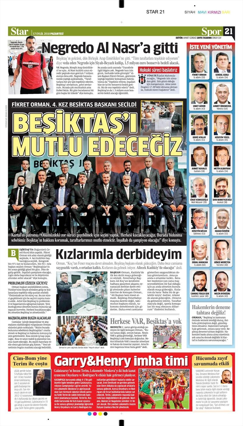 17 Eylül 2018 | Gazetelerin Beşiktaş Manşetleri - Görsel 5