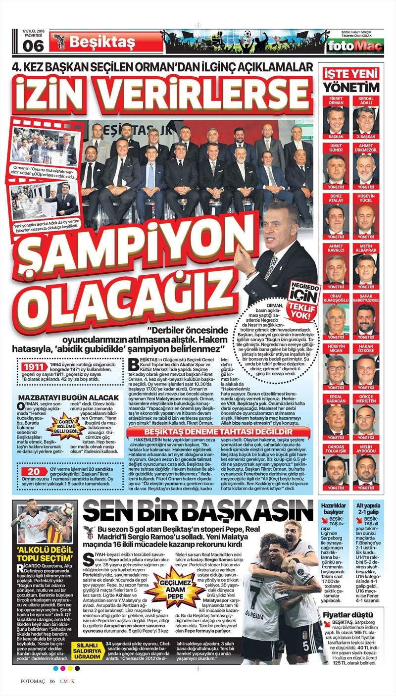17 Eylül 2018 | Gazetelerin Beşiktaş Manşetleri - Görsel 9