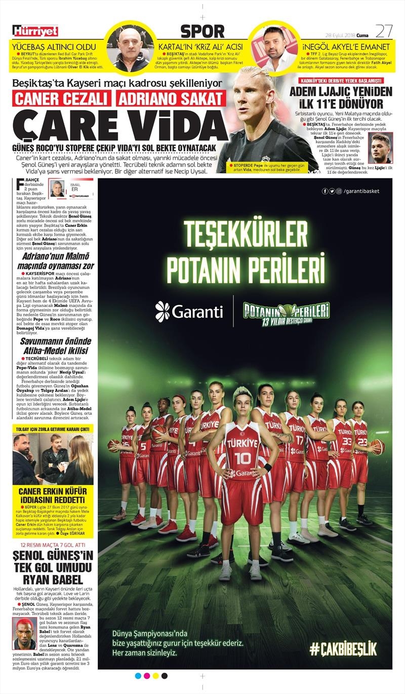 28 Eylül 2018 | Gazetelerin Beşiktaş Manşetleri - Görsel 1