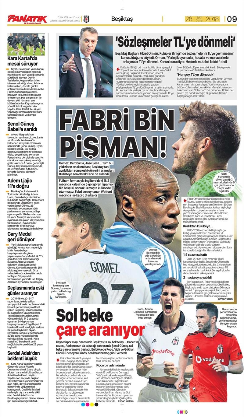 28 Eylül 2018 | Gazetelerin Beşiktaş Manşetleri - Görsel 3