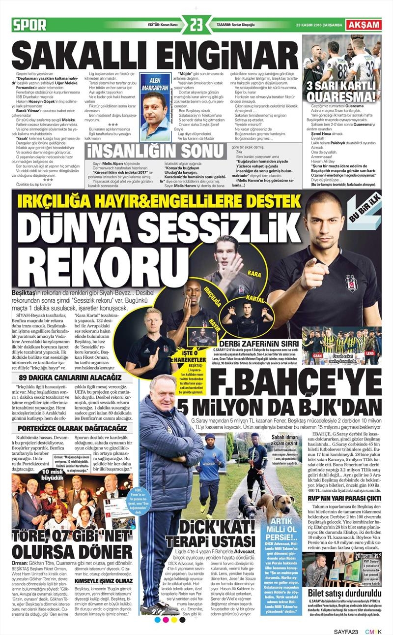 23 Kasım 2016 | Gazetelerin Beşiktaş sayfaları - Görsel 13