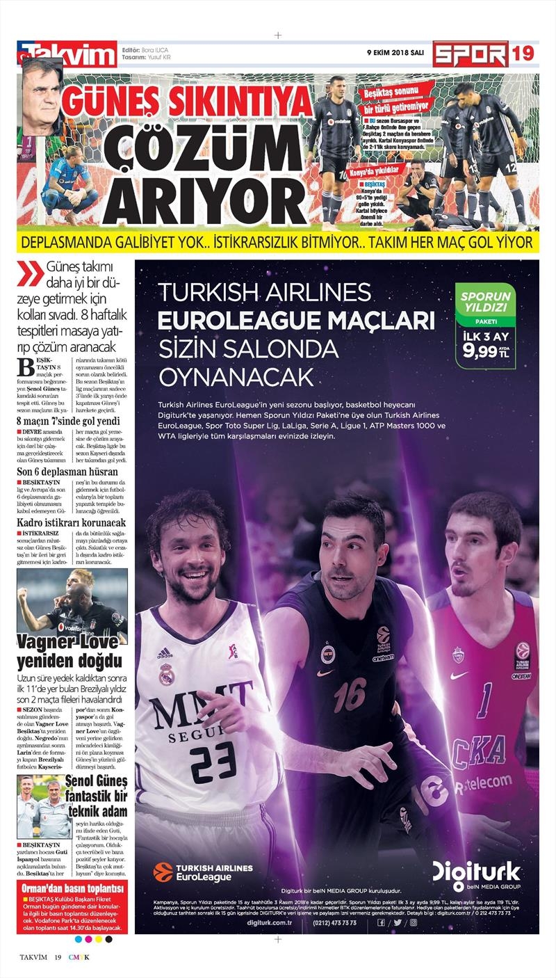 9 Ekim 2018 | Gazetelerin Beşiktaş Manşetleri - Görsel 1