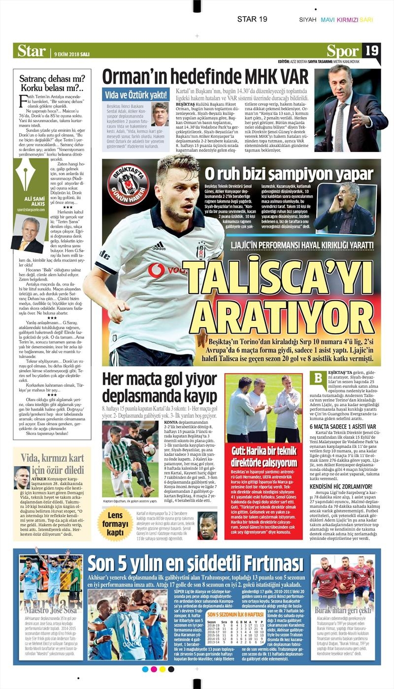 9 Ekim 2018 | Gazetelerin Beşiktaş Manşetleri - Görsel 5