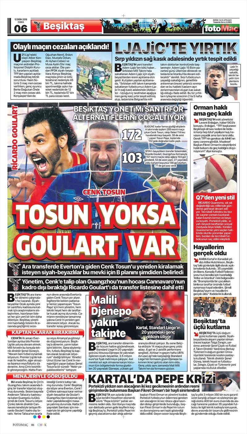12 Ekim 2018 | Gazetelerin Beşiktaş Manşetleri - Görsel 6