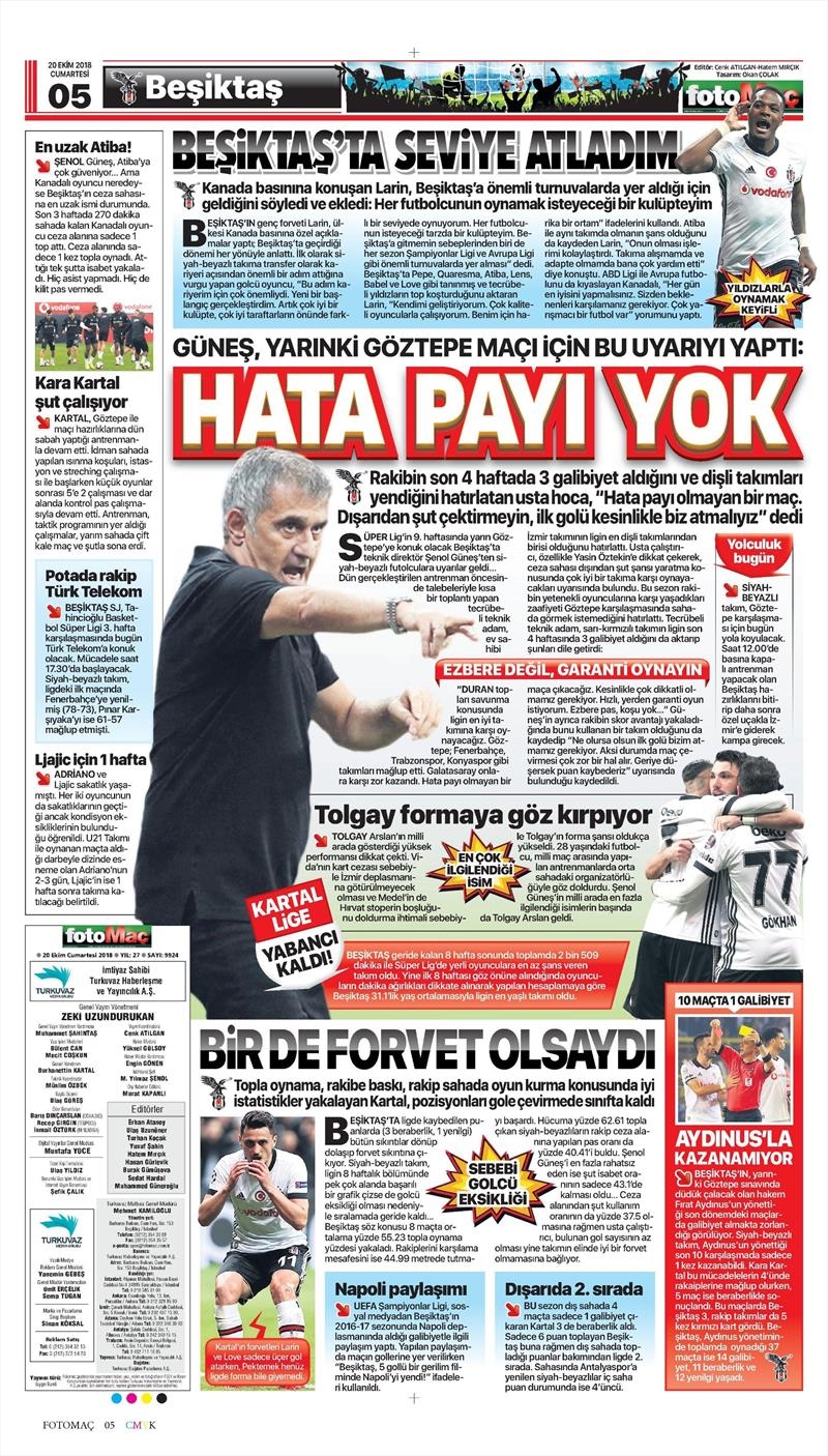 20 Ekim 2018 | Gazetelerin Beşiktaş Manşetleri - Görsel 7