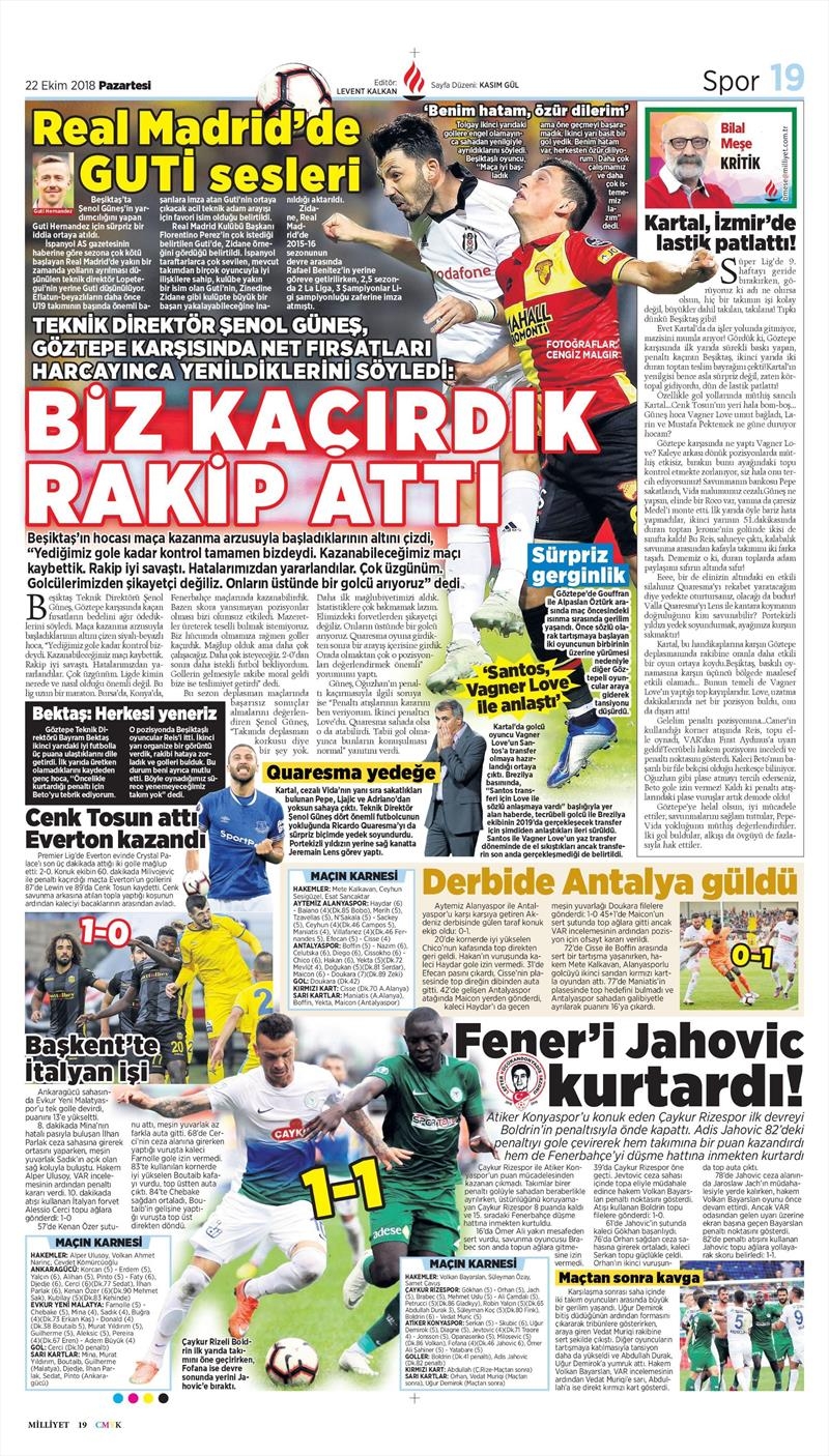 22 Ekim 2018 | Gazetelerin Beşiktaş Manşetleri - Görsel 14