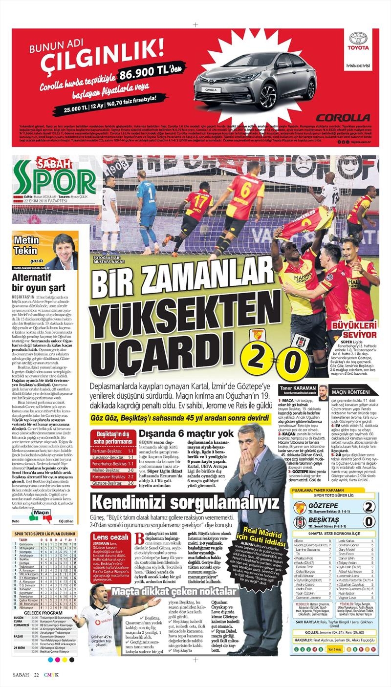 22 Ekim 2018 | Gazetelerin Beşiktaş Manşetleri - Görsel 17