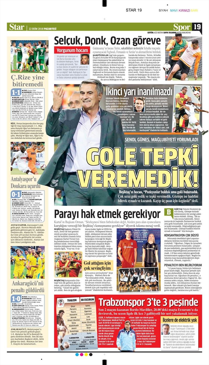 22 Ekim 2018 | Gazetelerin Beşiktaş Manşetleri - Görsel 3