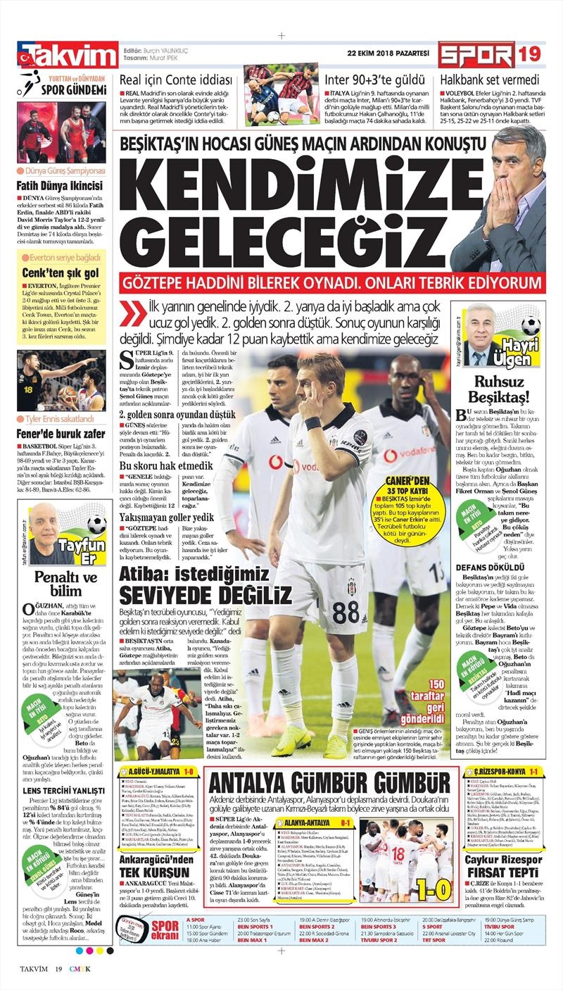 22 Ekim 2018 | Gazetelerin Beşiktaş Manşetleri - Görsel 4