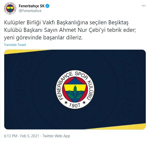 Kulüpler Birliği Başkanı seçilen Ahmet Nur Çebi'ye Süper Lig takımlarından tebrik mesajları geldi. - Görsel 1