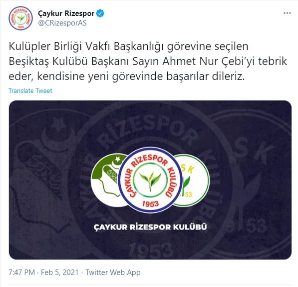 Kulüpler Birliği Başkanı seçilen Ahmet Nur Çebi'ye Süper Lig takımlarından tebrik mesajları geldi. - Görsel 13