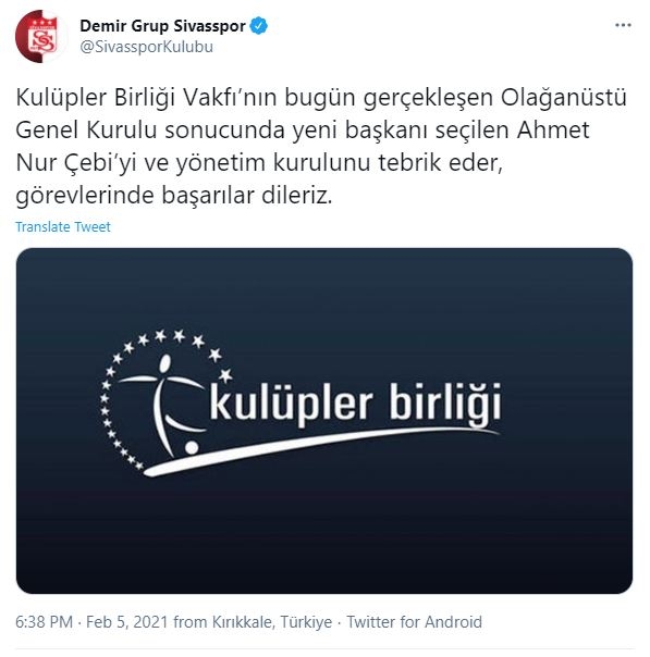 Kulüpler Birliği Başkanı seçilen Ahmet Nur Çebi'ye Süper Lig takımlarından tebrik mesajları geldi. - Görsel 14