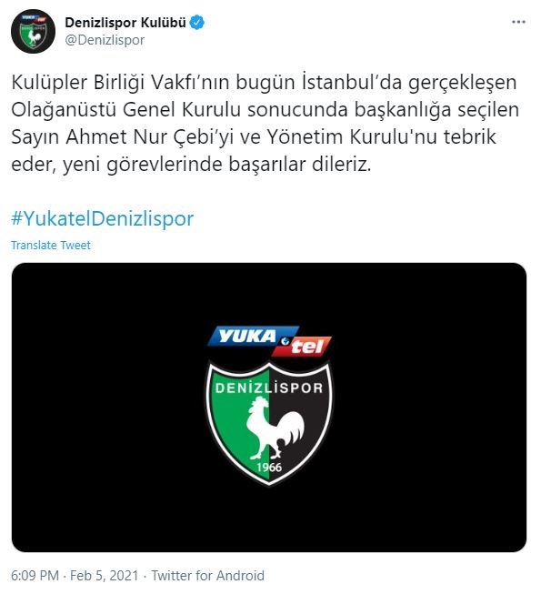 Kulüpler Birliği Başkanı seçilen Ahmet Nur Çebi'ye Süper Lig takımlarından tebrik mesajları geldi. - Görsel 15