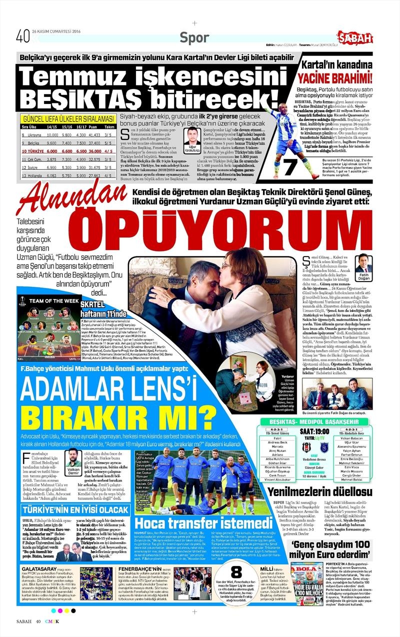 26 Kasım 2016 | Gazetelerin Beşiktaş sayfaları - Görsel 9