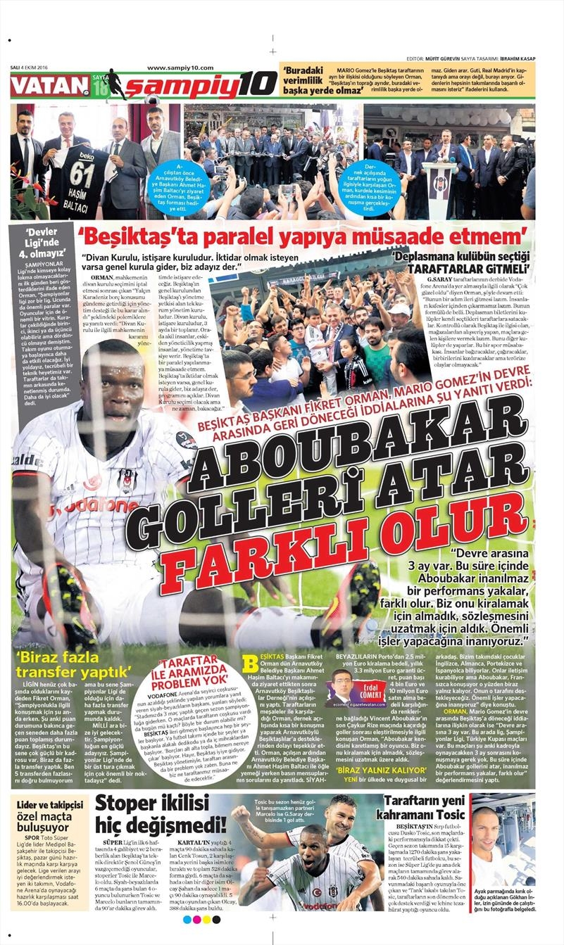 4 Ekim 2016 | Beşiktaş sayfaları - Görsel 1