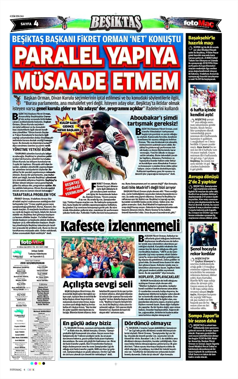 4 Ekim 2016 | Beşiktaş sayfaları - Görsel 10